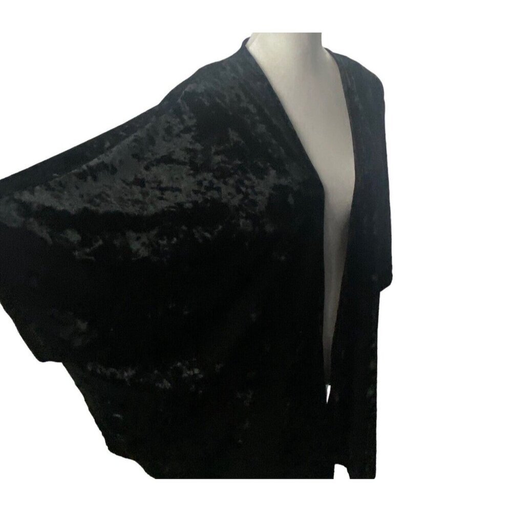 MADDEN Women Velvet Open Front Kimono Sweater One Size Black Casual Boho 80-14